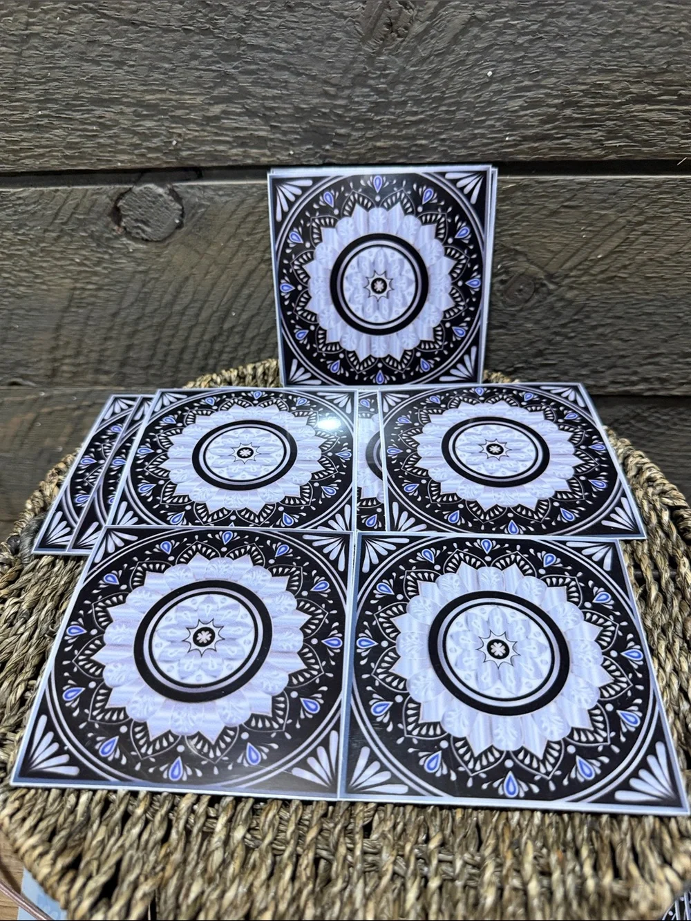 Set of 15 Black & White Mandala Decorative Tiles Peel & Stick Art Decals 4